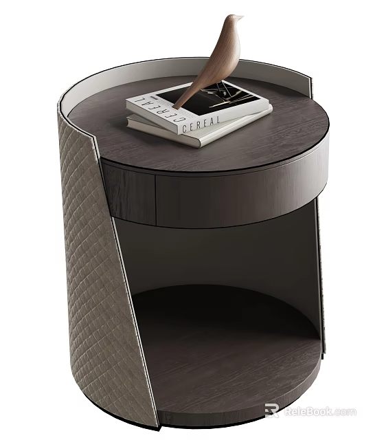 Modern Entryway Side Cabinet With Round Top Quilted Panel Storage Drawer And Decorative Magazines 3d model 