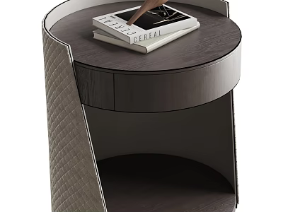 Modern Entryway Side Cabinet With Round Top Quilted Panel Storage Drawer And Decorative Magazines 3d model