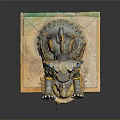 Intricate Mythical Beast Statue With Golden Decorations Blue Details And Square Carved Base