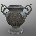 Ornate Bronze Garden Urn With Intricate Carvings Curved Handles And Decorative Base