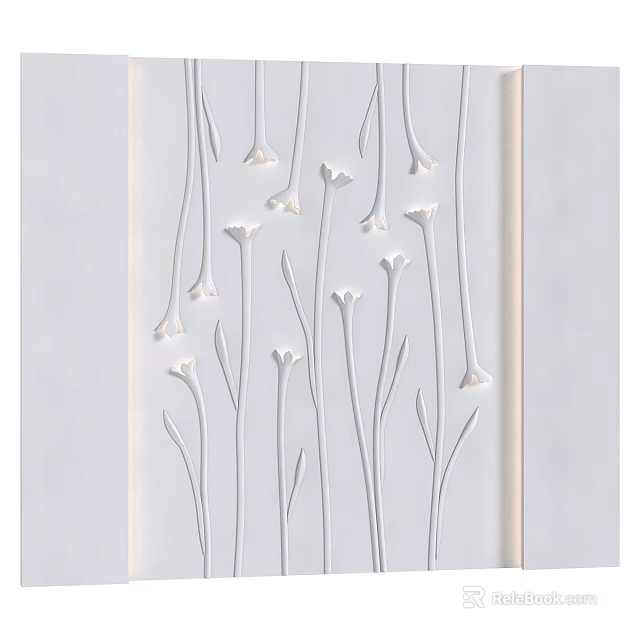 White TV Background Wall with Embossed Flower Patterns and Modern Design 3d model 