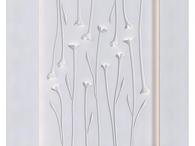 White TV Background Wall with Embossed Flower Patterns and Modern Design 3d model
