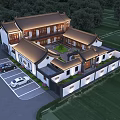 Chinese Style Detached Villa With Courtyard Green Trees And Parking Area