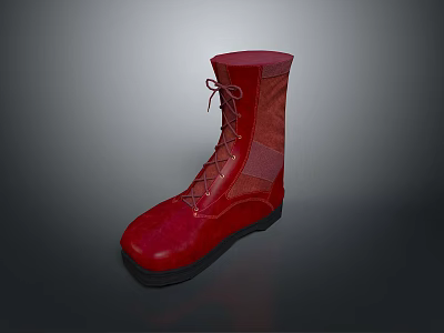 Fashionable Red Lace Up Boots With Tall Shaft And Classic Design 3d model