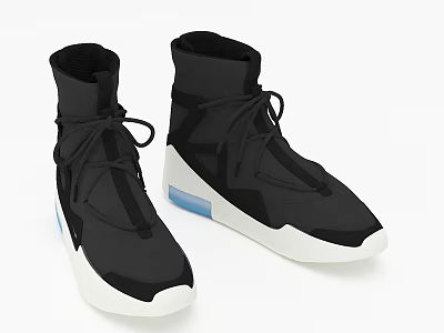 Minimalist High Top Shoes With Black White Color And Blue Sole Detail 3d model