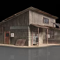 Rural Self Built House With Wooden Structure Aged Appearance Sloped Roof And Small Windows