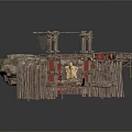 Tribal Rustic Wooden Structure With Rock Base Thatched Roof Red Doors And Fence
