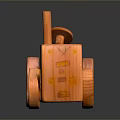 Orange Wooden Toy Tractor With Steering Wheel Chimney And Round Wheels
