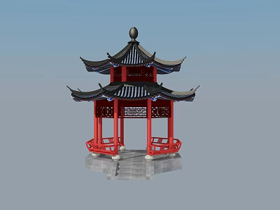 Traditional Chinese Pavilion With Red Pillars Black Roof And Decorative Carvings 3d model