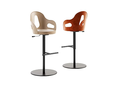 Modern Swivel Bar Stools With Beige Brown Upholstery Armrests And Metal Base 3d model