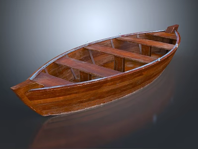 Classic Wooden Boat With Natural Wood Planks And Open Hull Structure Design 3d model