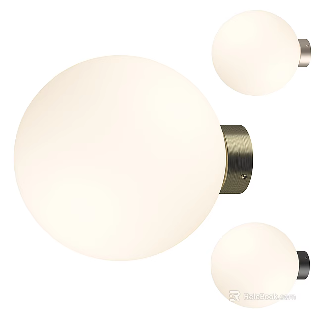 Modern Three Round Wall Lamps With White Globe Shade And Metal Base Design 3d model 