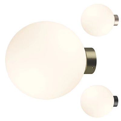 Modern Three Round Wall Lamps With White Globe Shade And Metal Base Design 3d model