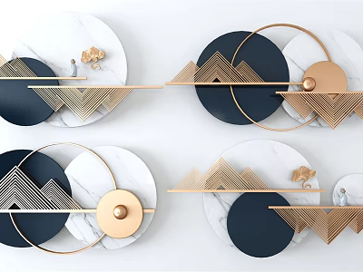 Modern Elegant Wall Decor With Geometric Circles Triangles Gold Black White Marble Accents 3d model