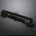 Black Rail Tank Car with Metal Ladder Yellow Marker and Text Labels