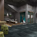 Traditional Modern Bubble Tea Shop Interior With Wooden Decor Green Plants And Round Stools