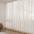 White Sheer Linen Curtains for Bright Modern Interior with Natural Light Herringbone Floor and Plant