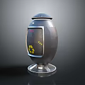 Modern Black Recycling Bin Featuring Silver Base And Yellow Symbol On Gray Background
