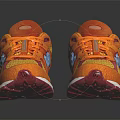 Orange Red Athletic Sneakers with Mesh Upper Blue Logo and Red Sole Design