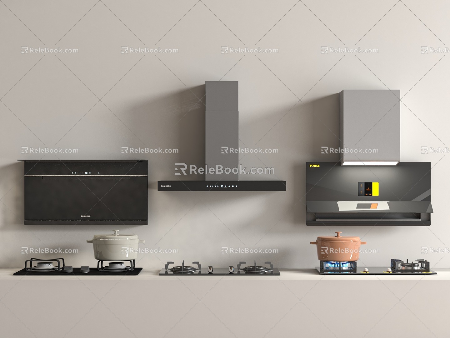 Range hood gas stove 3d model