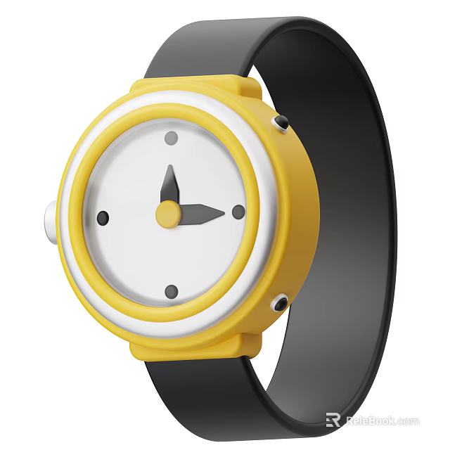 Durable Sports Equipment Watch With Yellow Case White Dial And Black Strap 3d model 