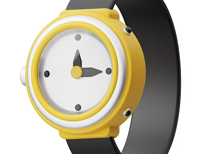 Durable Sports Equipment Watch With Yellow Case White Dial And Black Strap 3d model