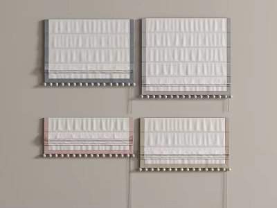 Pleated Roman Blinds in Various Soft Colors with Decorative Bottom Details and Textured Fabric 3d model