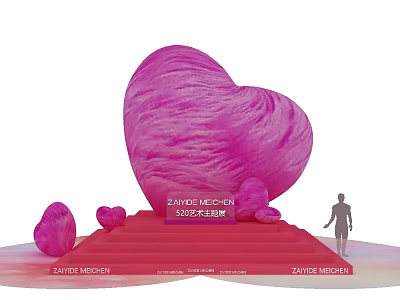 Large Pink Heart Photo Spot with Red Steps and Small Hearts in Shanghai 3d model