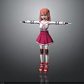 Child With Pink Hair Wearing White Top Pink Skirt Red Roller Skates Arms Outstretched
