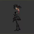 Anime Style Game Movie Witch Character in Black and Orange Outfit Holding Broomstick