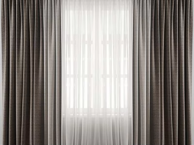 Modern Elegant Gray Textured Curtains With White Sheer Panels For Window Light Decoration 3d model