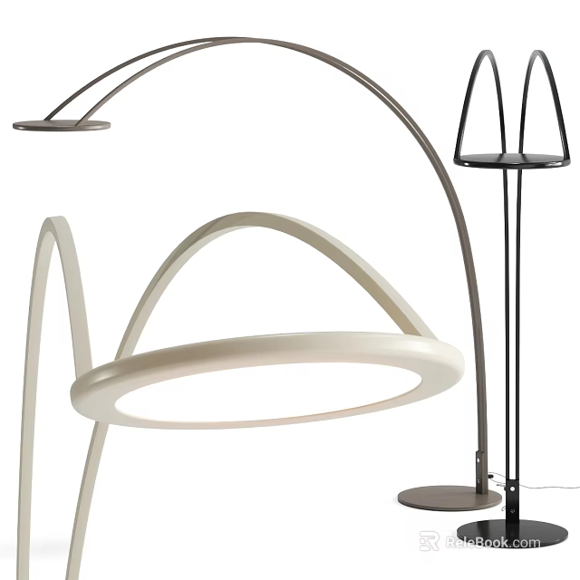 Modern Floor Lamps With Curved Design And Ring Shade For Home Interior Decor 3d model 