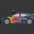 Blue Ford Racing Car With Red Bull Logo And Sponsor Stickers Beside Figure