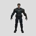 Tactical Man In Dark Colored Jacket With Arm Guards Utility Belt And Boots