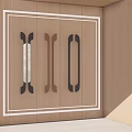 Elegant Modern Cabinet Handles With Metal And Wooden Design On Wooden Wall With Lighting Frame