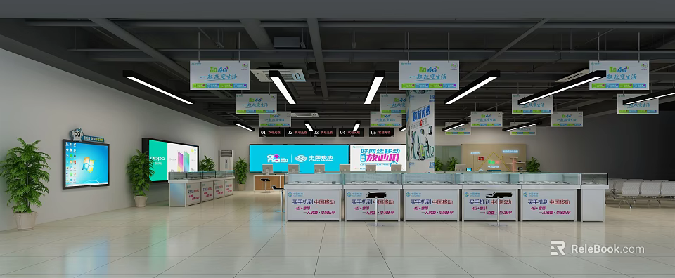 Digital Store Interior Featuring Electronic Products Showcases Promotion Banners And Display Screens 3d model