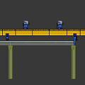 Bridge Construction Structure With Yellow Beam Blue Equipment And Gray Pillars 3d model