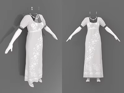 Elegant Long Dress With Floral Embroidery Details And Short Sleeves Design 3d model