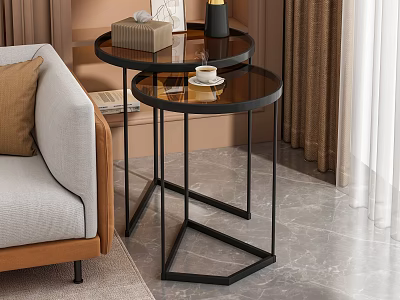 Modern Nested Side Tables With Glass Top And Black Metal Frame For Living Room Decor 3d model