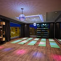 Modern Fitness Studio With Spin Bikes Neon Lights And Disco Ball