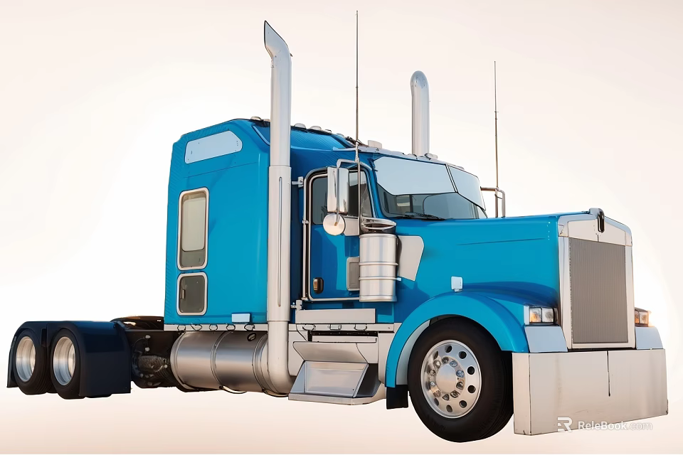 Blue Heavy Duty Truck With Spacious Cab Large Wheels And Chrome Exhaust Pipes 3d model 
