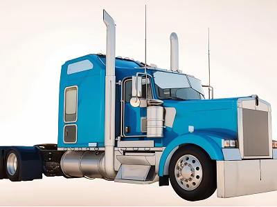 Blue Heavy Duty Truck With Spacious Cab Large Wheels And Chrome Exhaust Pipes 3d model