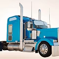 Blue Heavy Duty Truck With Spacious Cab Large Wheels And Chrome Exhaust Pipes