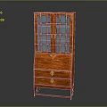 Classic Mahogany Cabinet With Glass Doors And Wooden Drawer Design