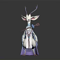 Magical Fantasy Character And Mythical Creature Standing With Antler Flowing Clothing White Body Purple Ornaments