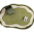 Irregular Shaped Green White Layered Rug With Single Sofa And Magazine 3d model