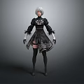 Game Anime Character With Silver Short Hair In Black Gothic Outfit And Long Boots