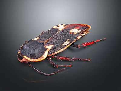 Cockroach With Black Brown Body White Spots And Red Legs On Dark Background 3d model