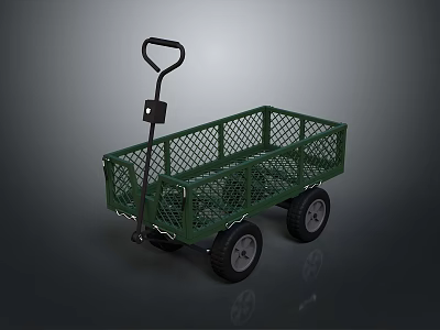 Green Mesh Construction Cart With Handle And Wheels For Building Site Material Transport 3d model