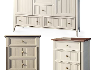 Classic White Wooden Storage Cabinets With Drawers And Tabletop Design 3d model
